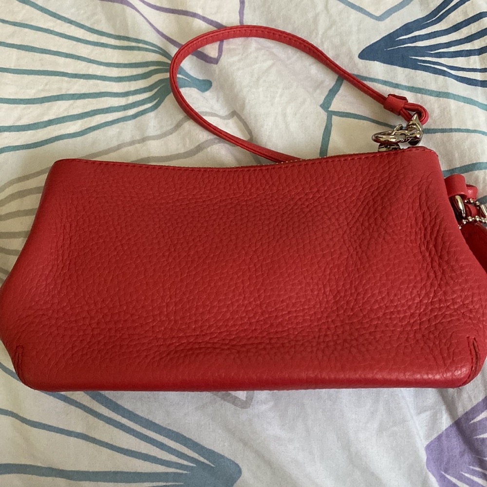 Coach Salmon Pebbled Leather Wristlet Wallet with Tassel and Zipper Top - Picture 6 of 11